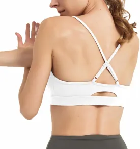 AMRIY Women's Light Support Sports Bra Adjustable Thin Straps Criss Cross Back Open Back Removable Pads Yoga Workout Bra