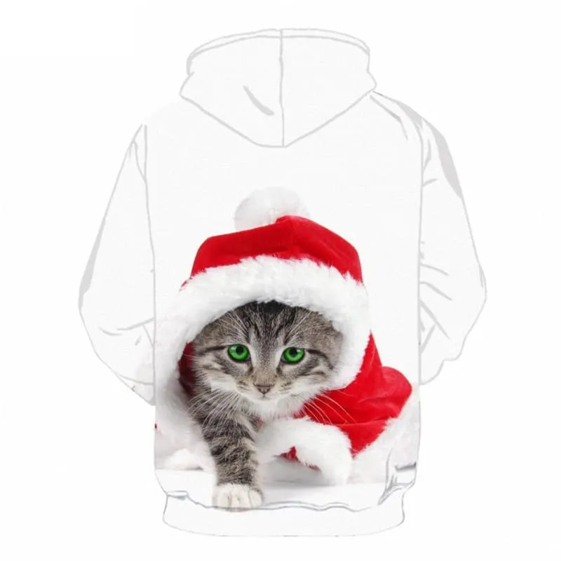 Christmas Sweatshirts men New Year Hoody Anime Animal 3d Printed Cat Hoodie Print White Sweatshirt Printed