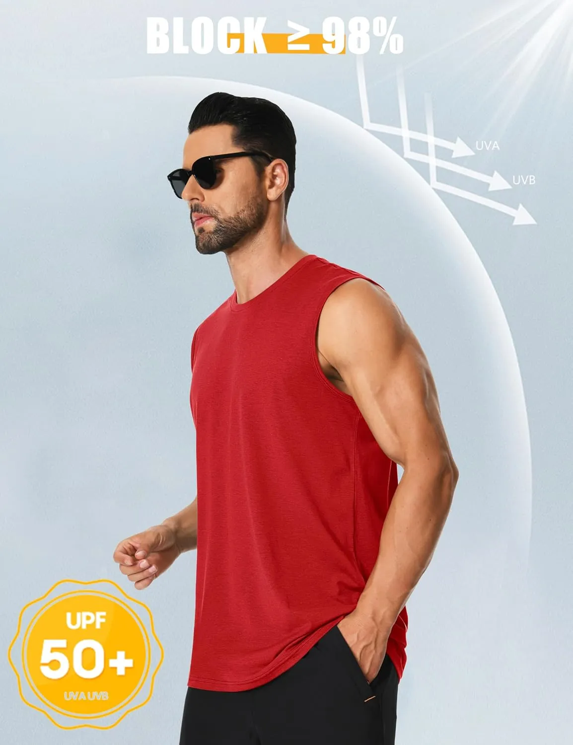 Cotrasen Men's Tank Top UPF 50  Cotton Sleeveless Shirt Lightweight Casual Gym Workout Shirts Cooling Muscle Tee Shirt