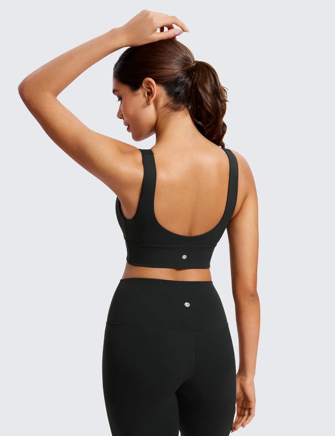 CRZ YOGA Butterluxe Womens V-Neck Longline Sports Bra - Wireless U-Shaped Open Back Yoga Low Impact Padded Crop Top