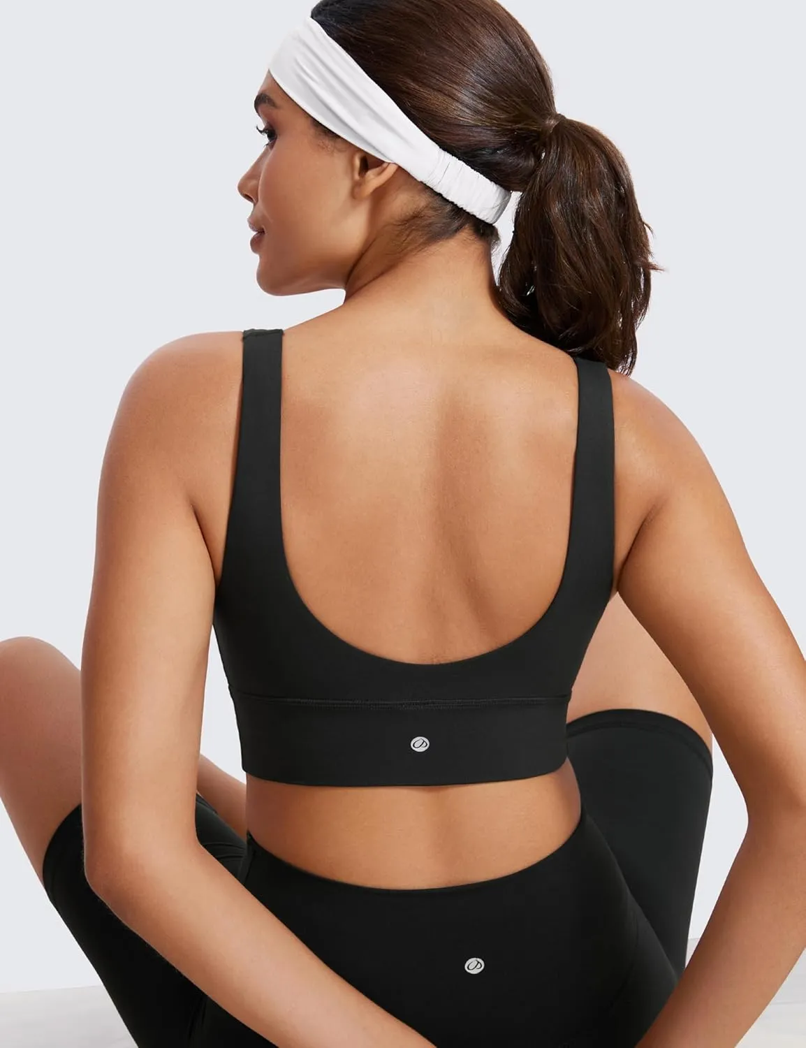 CRZ YOGA Butterluxe Womens V-Neck Longline Sports Bra - Wireless U-Shaped Open Back Yoga Low Impact Padded Crop Top