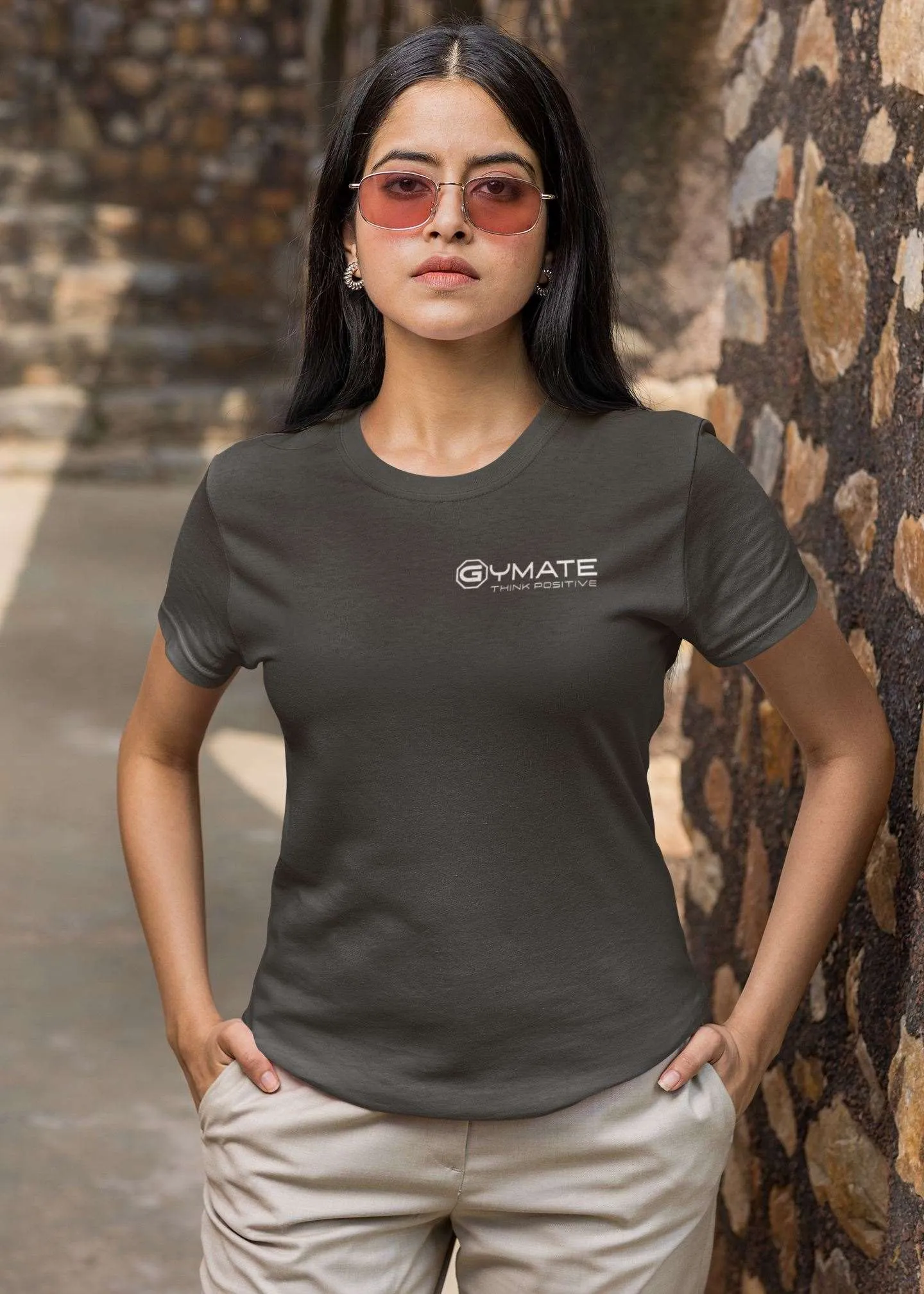 Designer T shirts for women chest 'Think Positive' col
