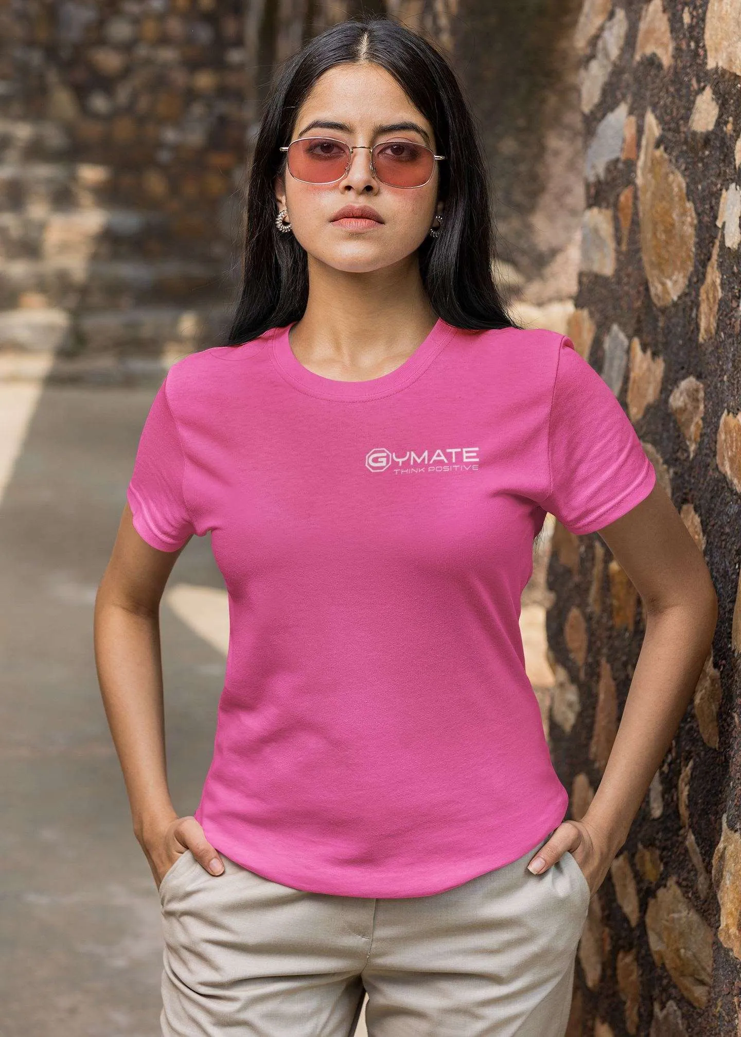 Designer T shirts for women chest 'Think Positive' col