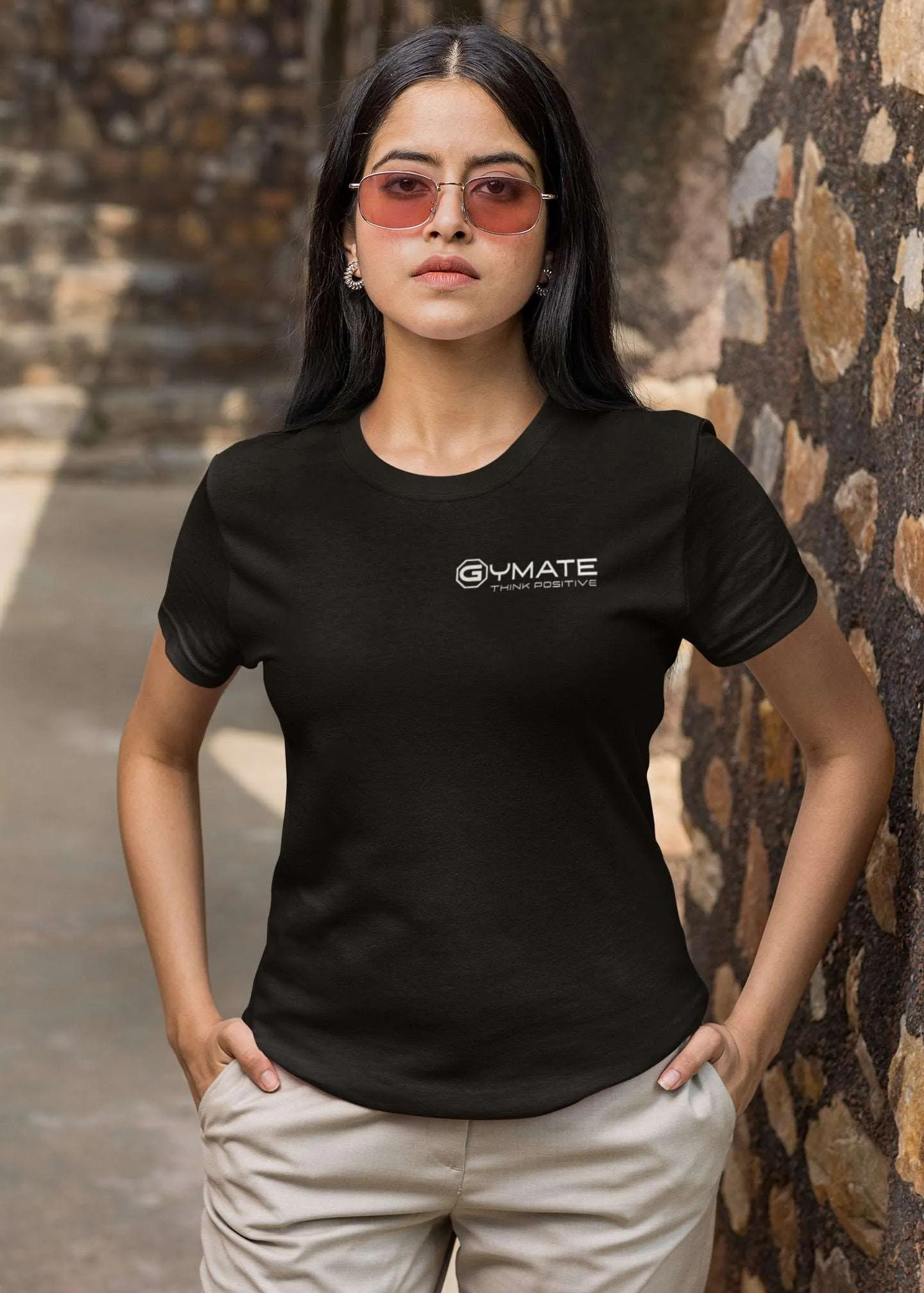 Designer T shirts for women chest 'Think Positive' col
