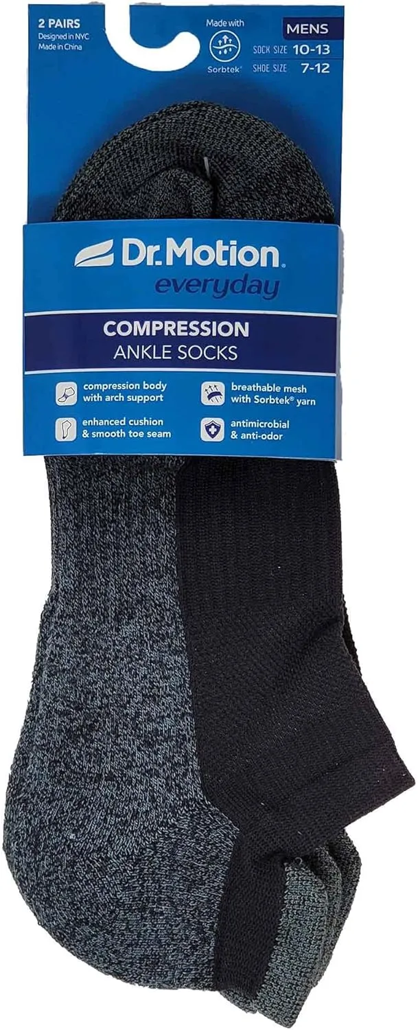 Dr. Motion 6 Pairs pack Mens Low Cut Cushioned Breathable Compression Ankle Socks with Arch Support