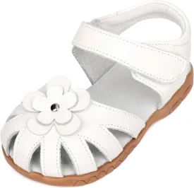 Femizee Girls Genuine Leather Soft Closed Toe Princess Flat Shoes Summer Sandals(Toddler/Little Kid)