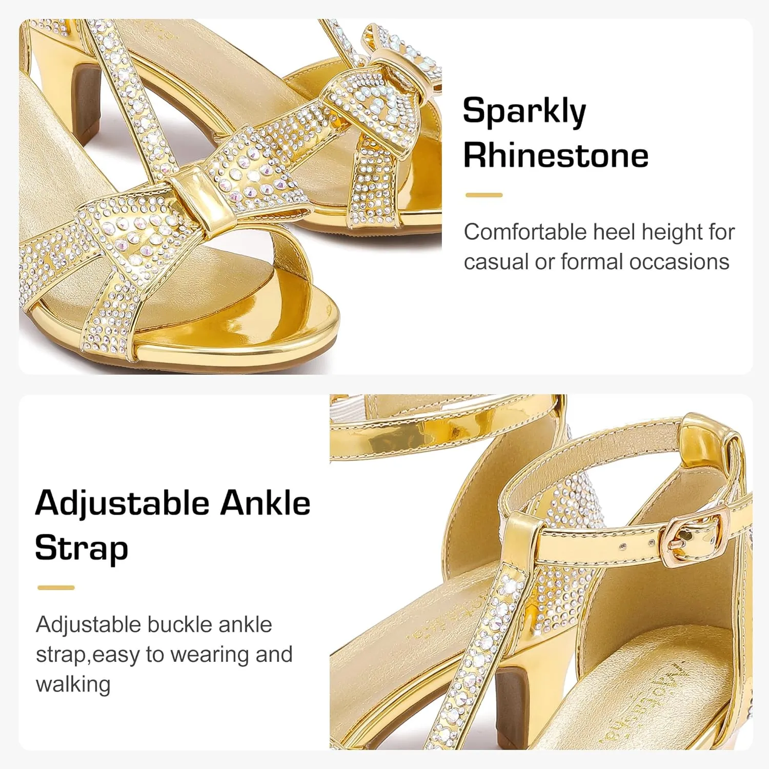 Girls High Heel Sandals Girl Dress Shoes Pump Open Toe T Strap Rhinestone Sandals Wedding Party Prom Shoes Little Big Kids