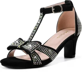 Girls High Heel Sandals Girl Dress Shoes Pump Open Toe T Strap Rhinestone Sandals Wedding Party Prom Shoes Little Big Kids