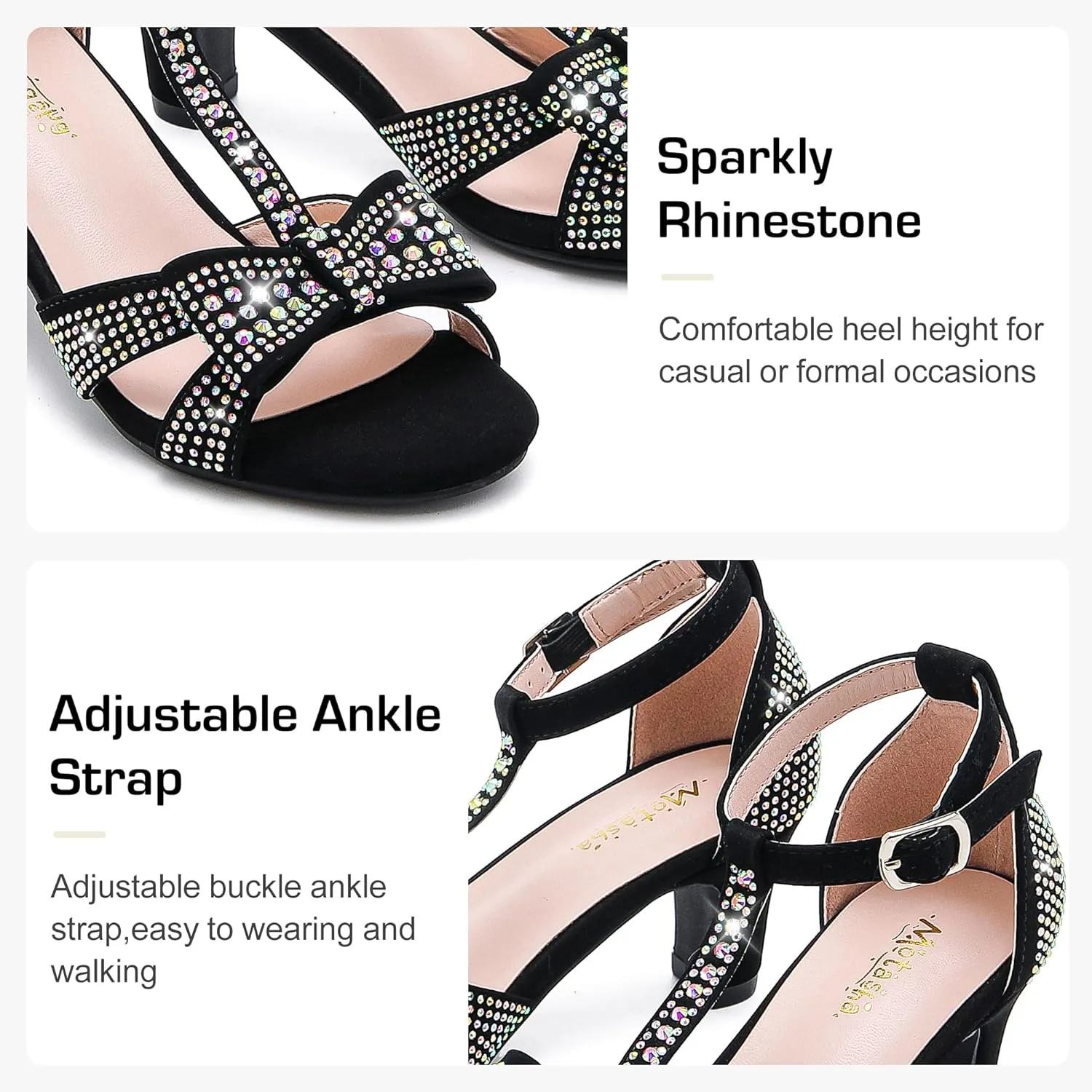 Girls High Heel Sandals Girl Dress Shoes Pump Open Toe T Strap Rhinestone Sandals Wedding Party Prom Shoes Little Big Kids