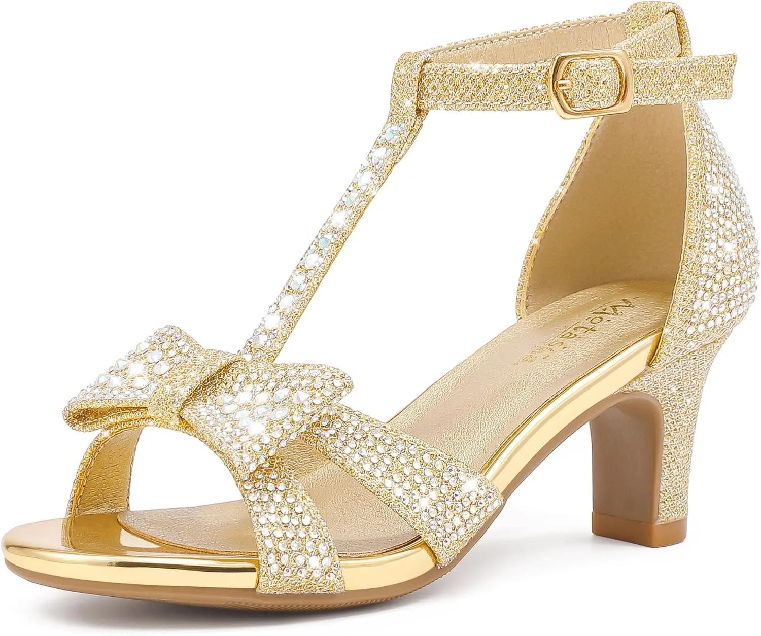 Girls High Heel Sandals Girl Dress Shoes Pump Open Toe T Strap Rhinestone Sandals Wedding Party Prom Shoes Little Big Kids