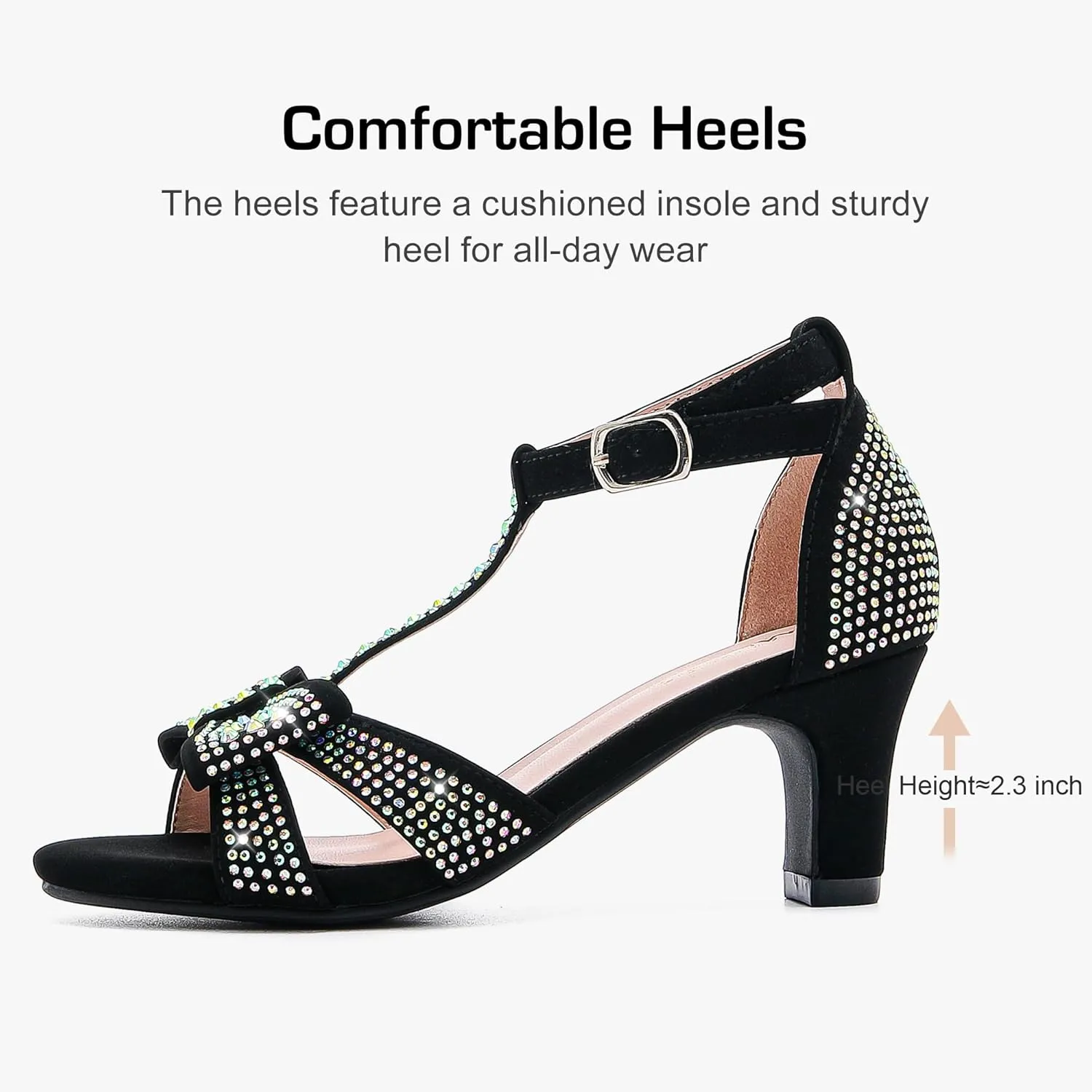 Girls High Heel Sandals Girl Dress Shoes Pump Open Toe T Strap Rhinestone Sandals Wedding Party Prom Shoes Little Big Kids