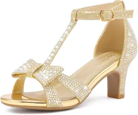 Girls High Heel Sandals Girl Dress Shoes Pump Open Toe T Strap Rhinestone Sandals Wedding Party Prom Shoes Little Big Kids