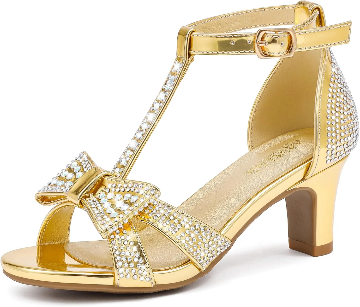 Girls High Heel Sandals Girl Dress Shoes Pump Open Toe T Strap Rhinestone Sandals Wedding Party Prom Shoes Little Big Kids
