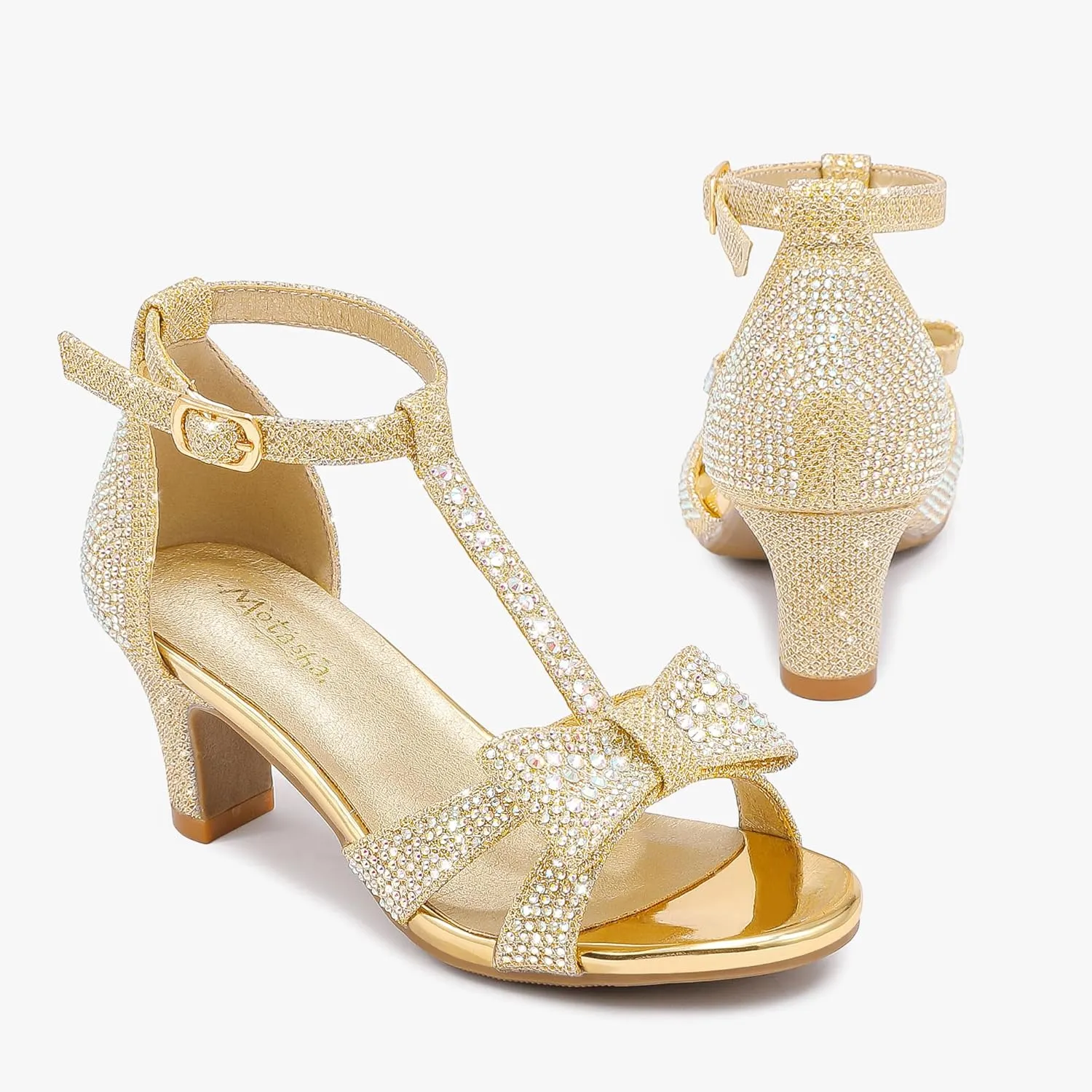 Girls High Heel Sandals Girl Dress Shoes Pump Open Toe T Strap Rhinestone Sandals Wedding Party Prom Shoes Little Big Kids