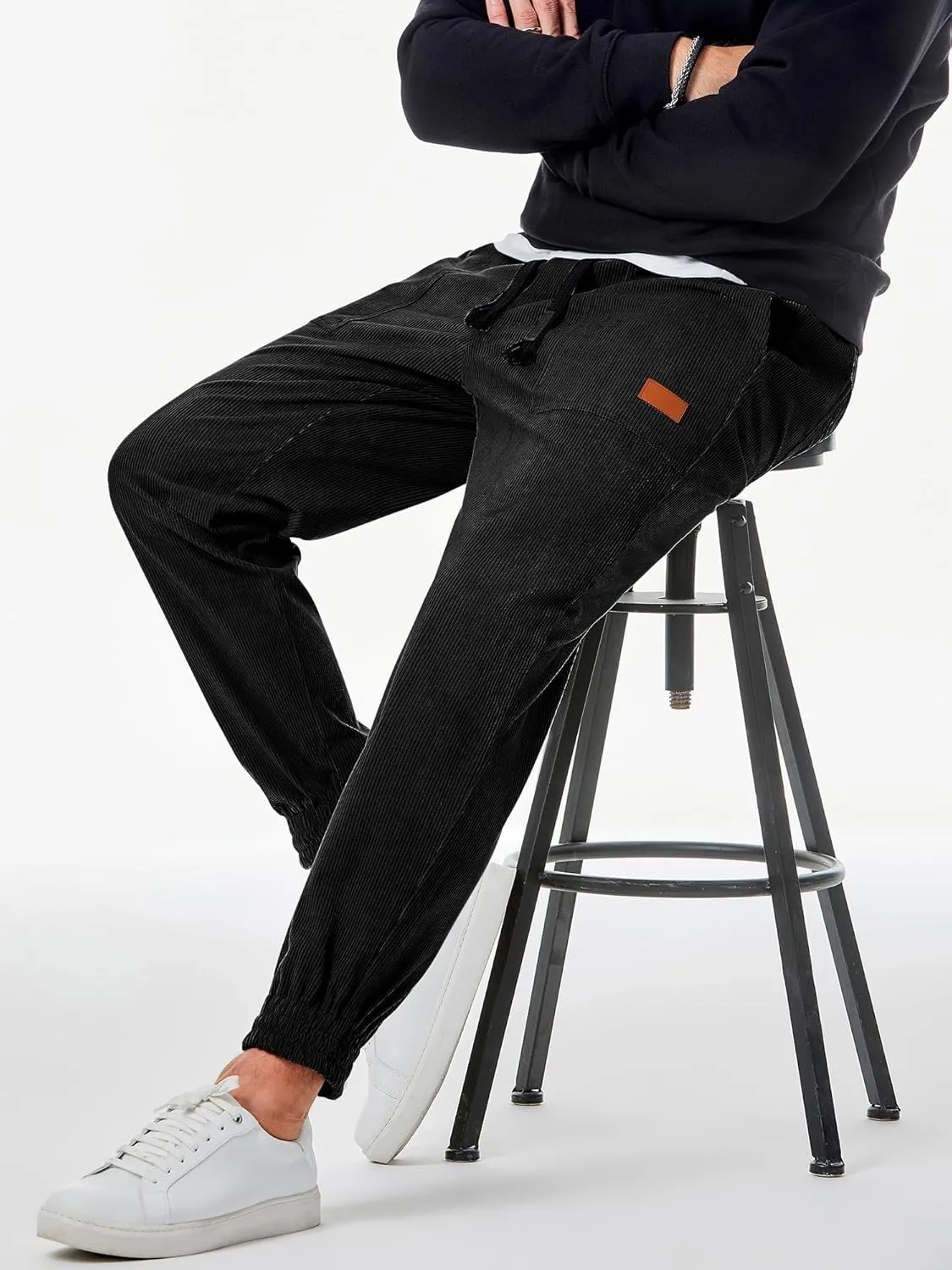 JMIERR Mens Corduroy Joggers Pants Casual Cargo Pants Drawstring Elastic Waist Baggy Tapered Sweatpants with Pockets