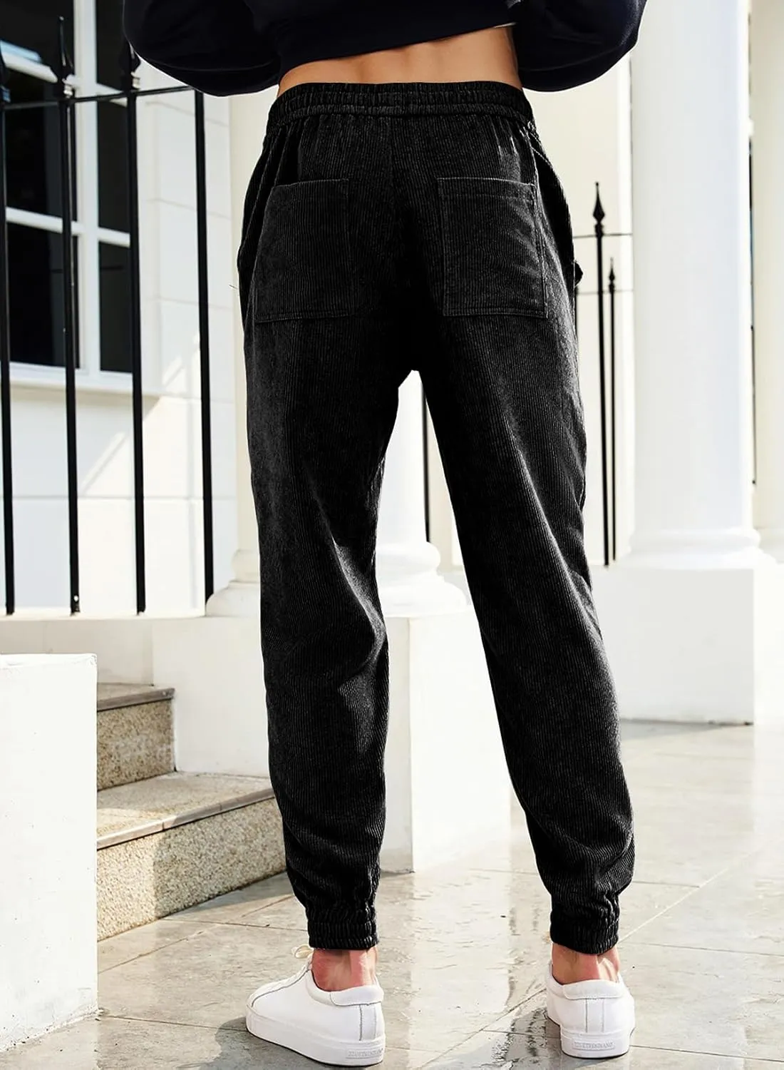 JMIERR Mens Corduroy Joggers Pants Casual Cargo Pants Drawstring Elastic Waist Baggy Tapered Sweatpants with Pockets