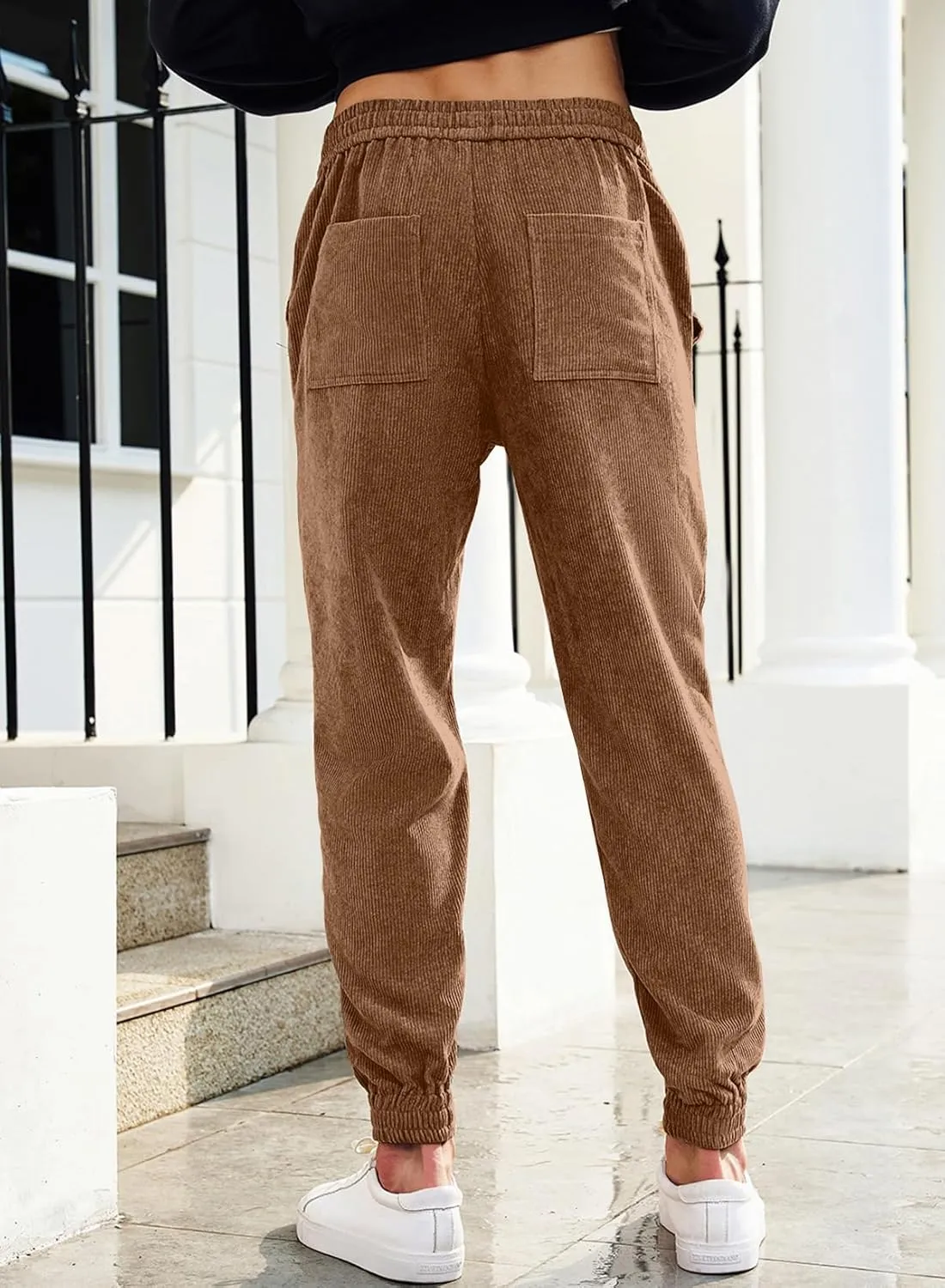 JMIERR Mens Corduroy Joggers Pants Casual Cargo Pants Drawstring Elastic Waist Baggy Tapered Sweatpants with Pockets