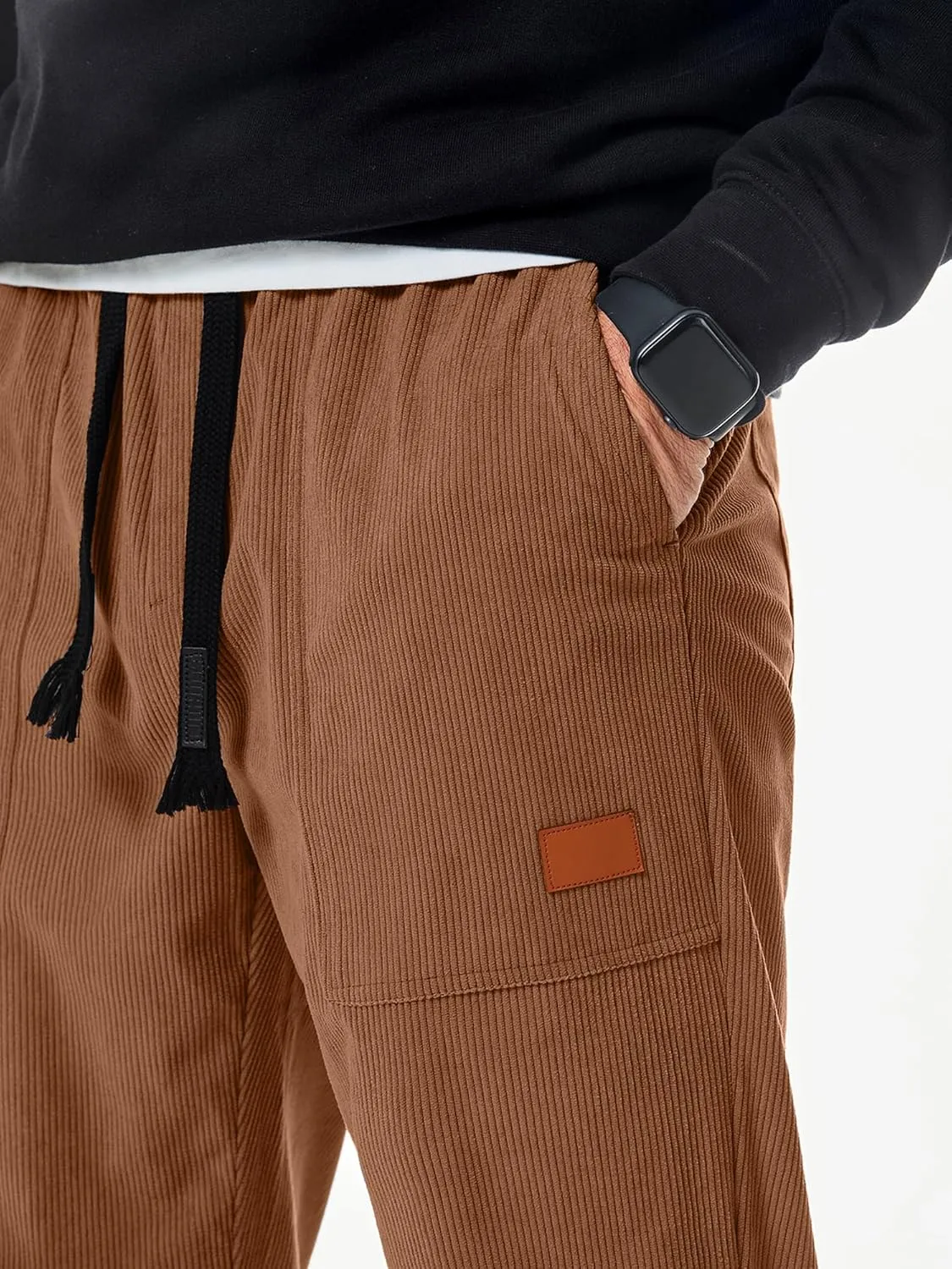 JMIERR Mens Corduroy Joggers Pants Casual Cargo Pants Drawstring Elastic Waist Baggy Tapered Sweatpants with Pockets