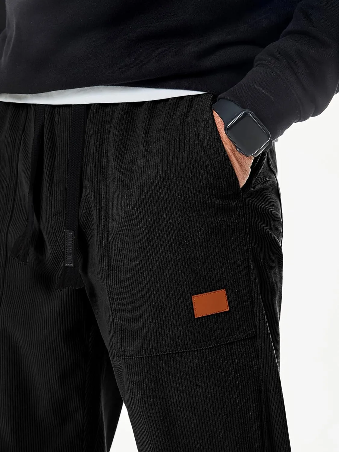 JMIERR Mens Corduroy Joggers Pants Casual Cargo Pants Drawstring Elastic Waist Baggy Tapered Sweatpants with Pockets