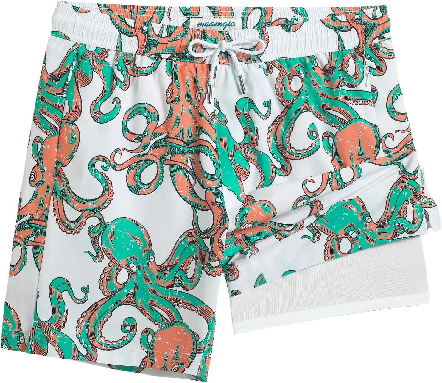 maamgic 7 Inch Mens Swim Trunks with Compression Liner Board Shorts with Zippered Pocket Bathing Suit for Beach Vacation