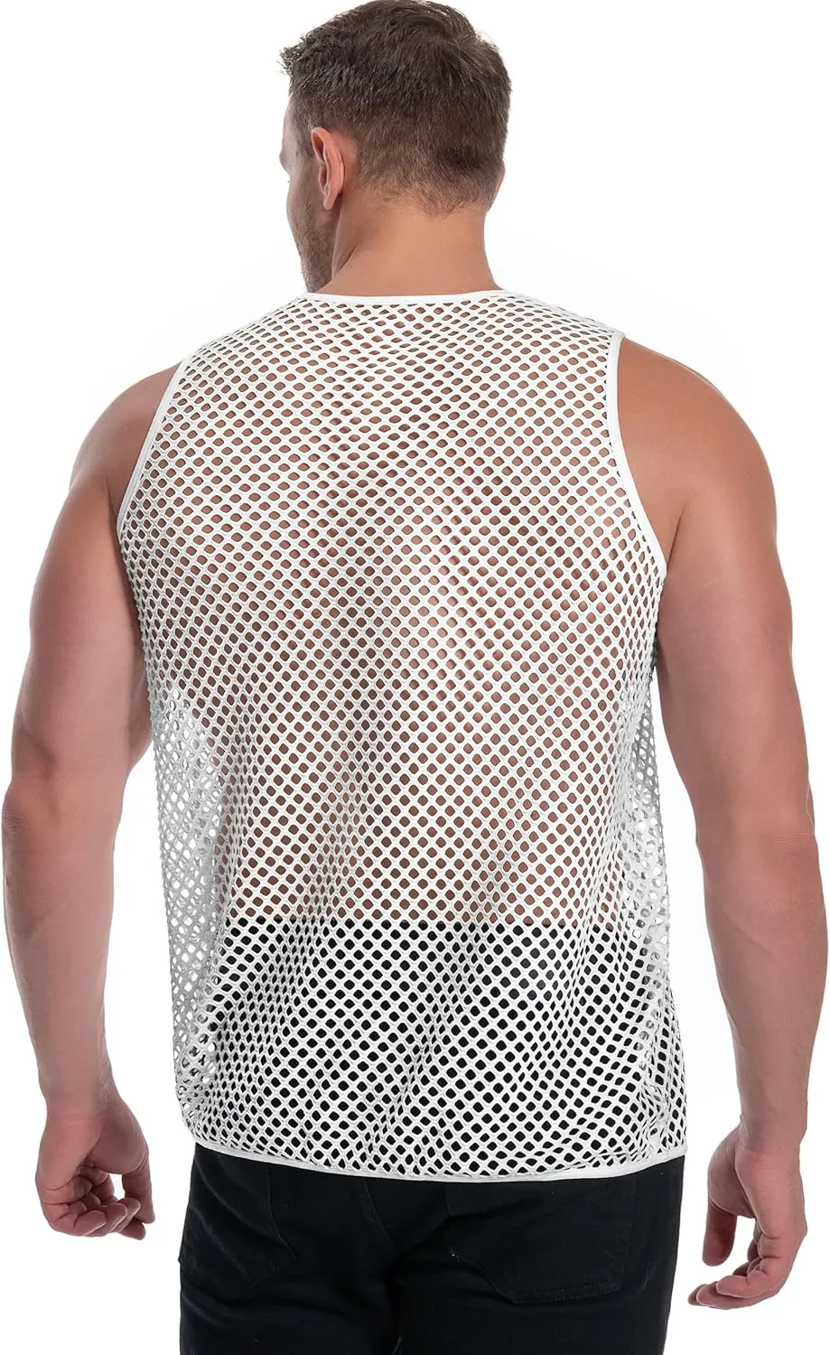 Men's Mesh Fishnet Muscle Top See Through Shirts Fitted Crew Neck Tee Clubwear