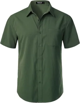 Men's Stretch Wrinkle Free Short Sleeve Texture Shirt Lightweight Summer Button Down Shirts for Beach Vacation
