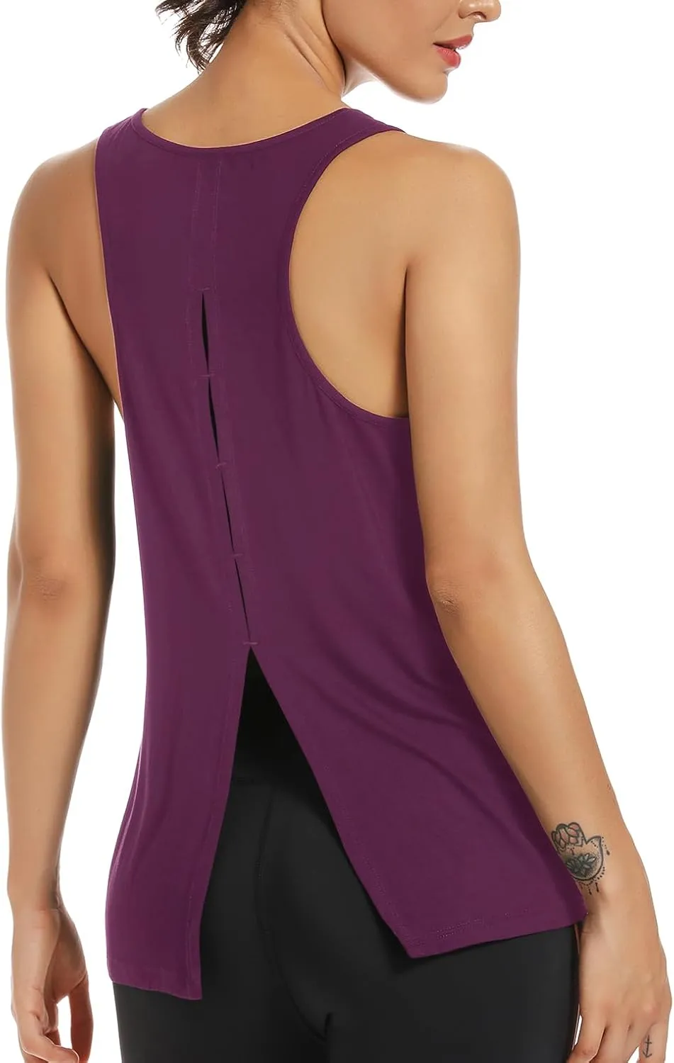 Muzniuer Womens Yoga Workout Tops-Cute Open Back Running Gym Activewear Sports Shirt for Women
