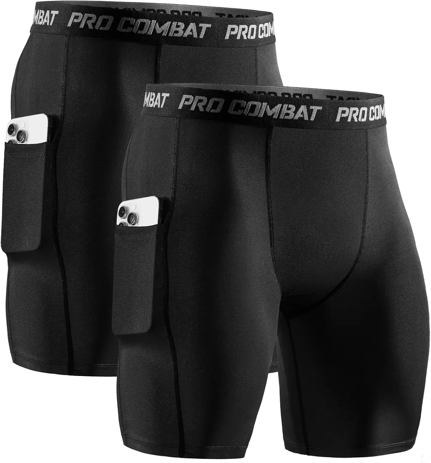 Niksa 2/4 Pack Compression Shorts Men with Pocket, Spandex Running Shorts Sport Athletic Workout Performance Underwear