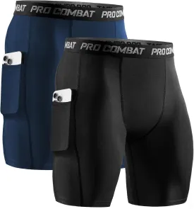 Niksa 2/4 Pack Compression Shorts Men with Pocket, Spandex Running Shorts Sport Athletic Workout Performance Underwear
