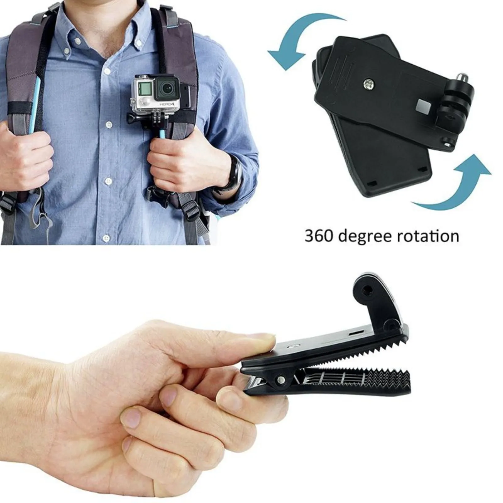 Replacement Head & Backpack Mount Bundle for GoPro Hero 10, Hero 9, Hero 8, Hero 7, SJCAM, YI DJI Osmo Action Cameras