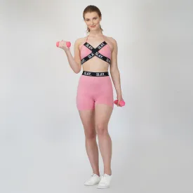SLAY. Women's Pink Activewear Backless Sports Bra And High waist Shorts Co-ord Set