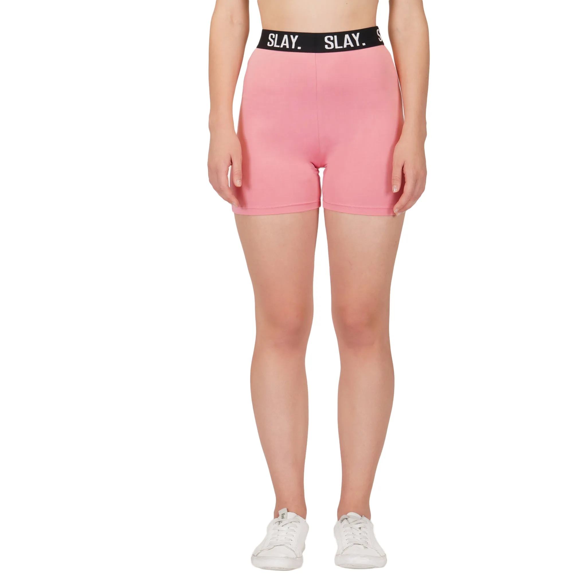 SLAY. Women's Pink Activewear Backless Sports Bra And High waist Shorts Co-ord Set